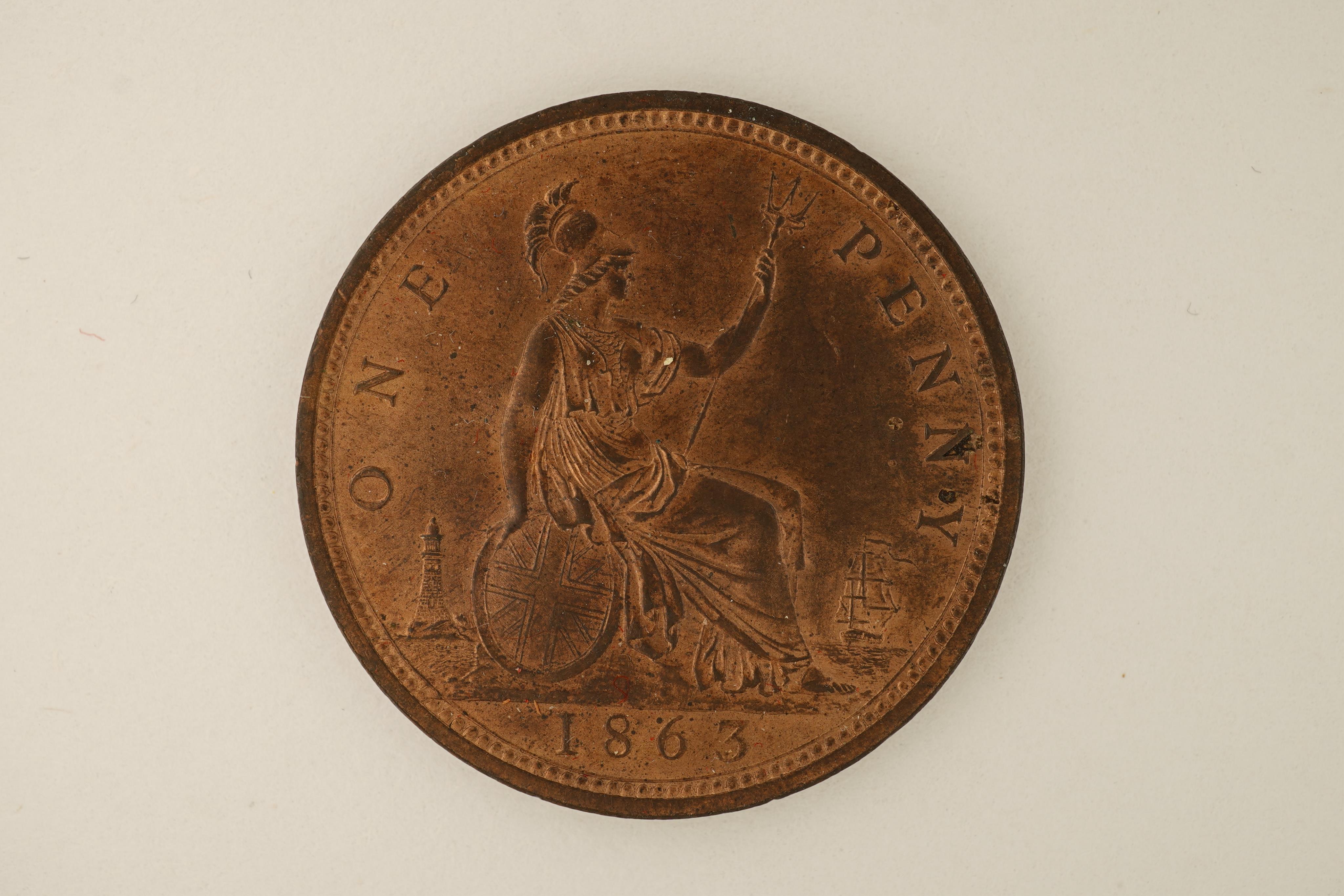 British coins, Victoria, two bronze pennies;, 1862, Fr. 39, Gouby dies J/g, crisp striking, good EF, lustre., 1863, Fr. 42, Gouby dies J/g, EF, lustre.